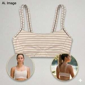 Lululemon Straight Up Bra 4 Narrow Stripe Tan White Yoga Athletic Sportcore Gym